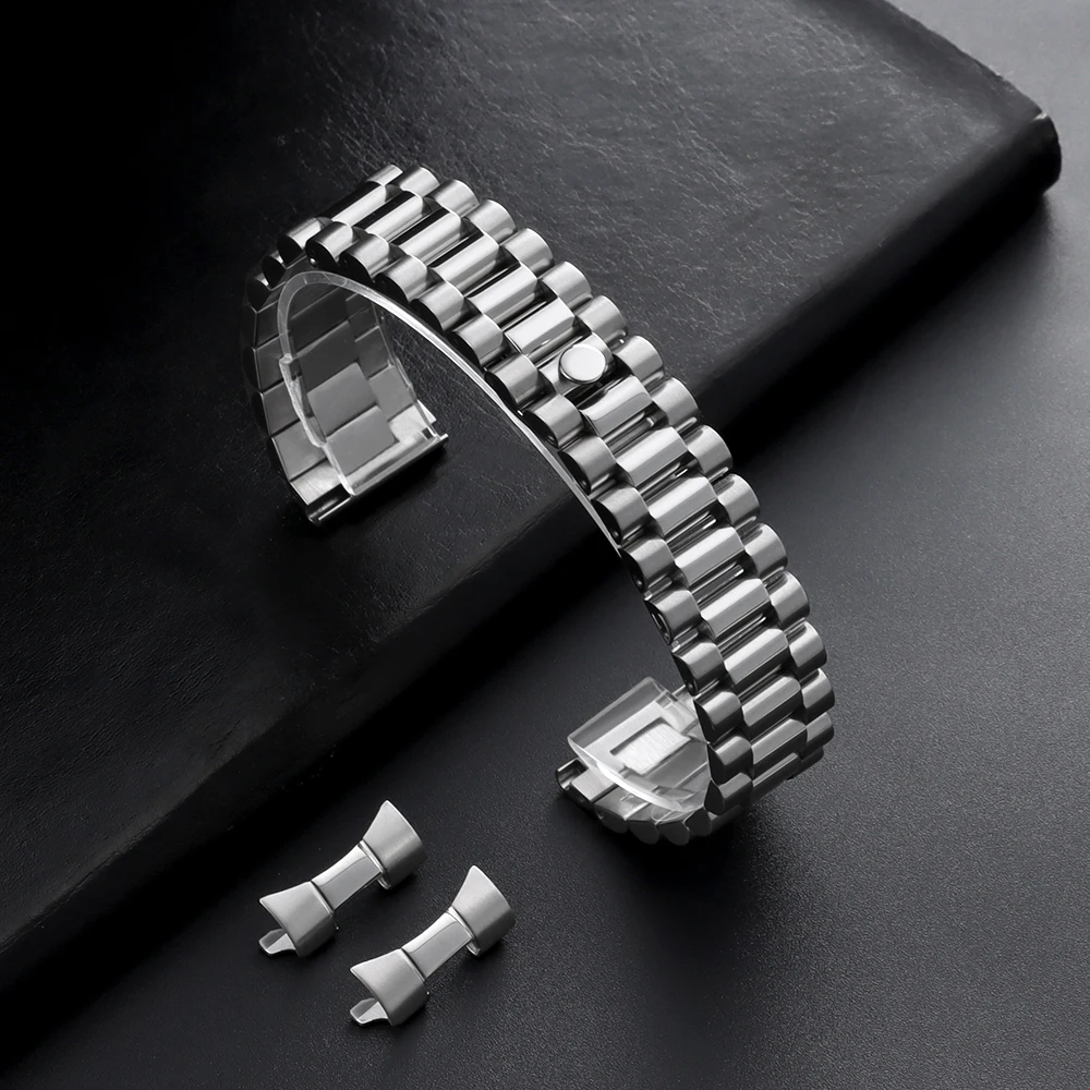 Elegant Stainless Steel Three Beads Curved End Watch Band