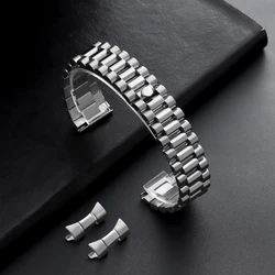 Elegant Stainless Steel Three Beads Curved End Watch Band - 22mm (Silver)