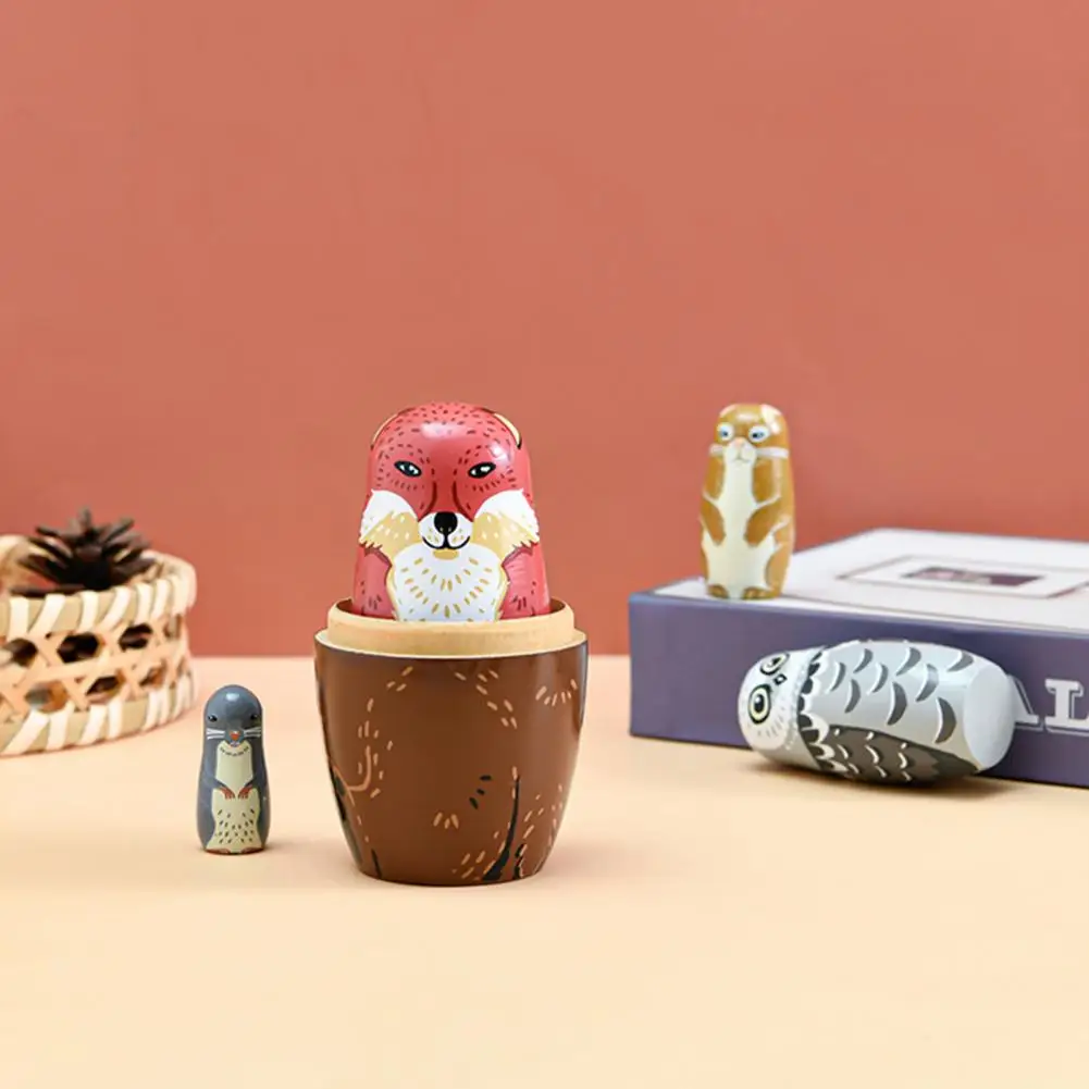 

Desktop Nesting Doll Handmade Nesting Doll Set 5 Layers Wooden Matryoshka Stacking Toy Kids Ornament Desktop for Children