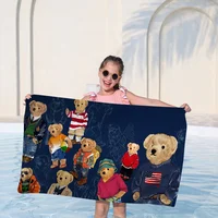 Cute Teddy Bear Happy Bath Towel Microfiber Soft Water Absorbing Breathable For Girl Kids Decorative Cartoon Beach Towel 1