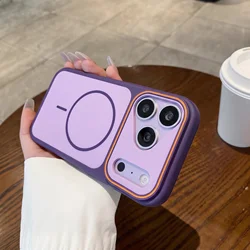 Sleek Dual - Tone Magnetic Phone Case with Large Viewport and Shockproof Back Cover - iPhone 12 Pro Max (Purple)
