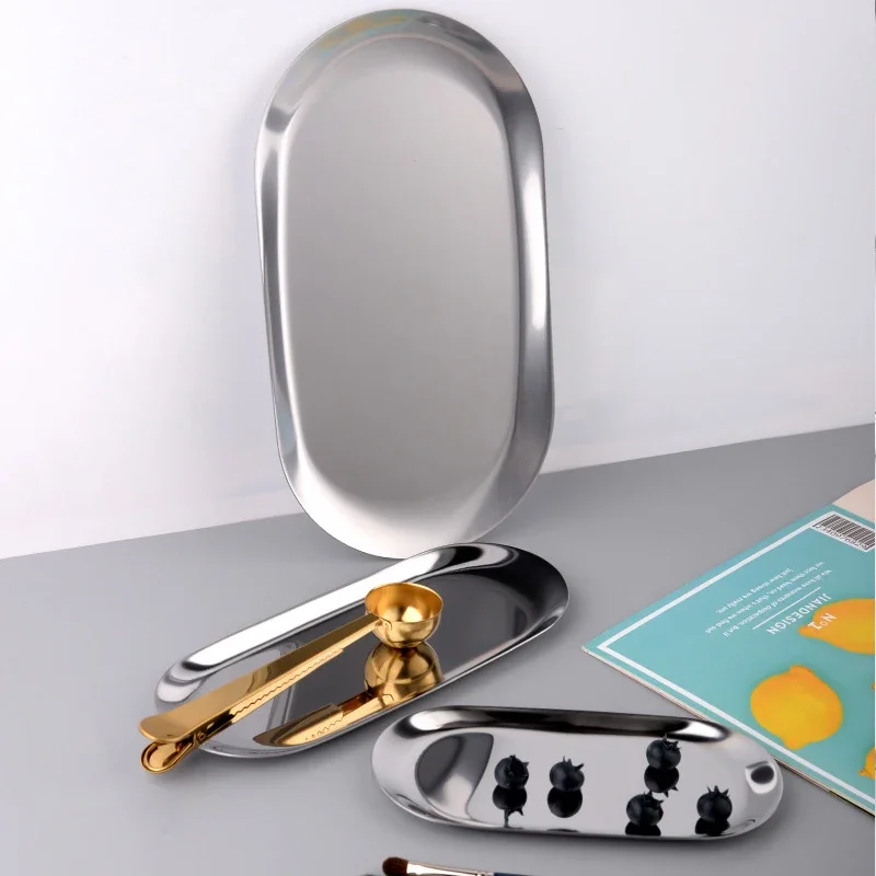 Description Picture 5 of itemStainless Steel Cosmetic Storage Tray Nail Art Manicure Plate Eyelashes Tweezers Clippers Pens Container False Nails Dish Tools