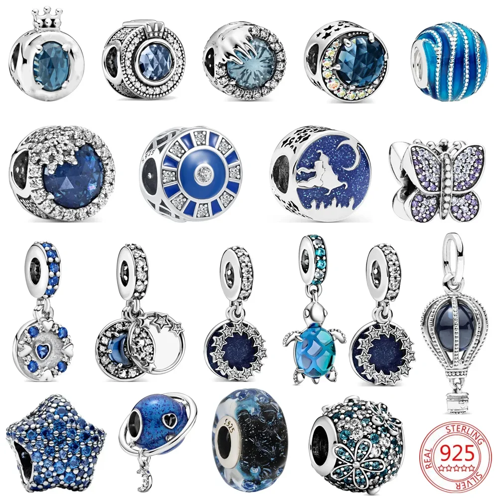 

925 Silver Plated Blue Series Butterfly Leaf Glass Clip Evil Eyes Dangle Charm Bead Fit Original Pandora Bracelet Jewelry Clip