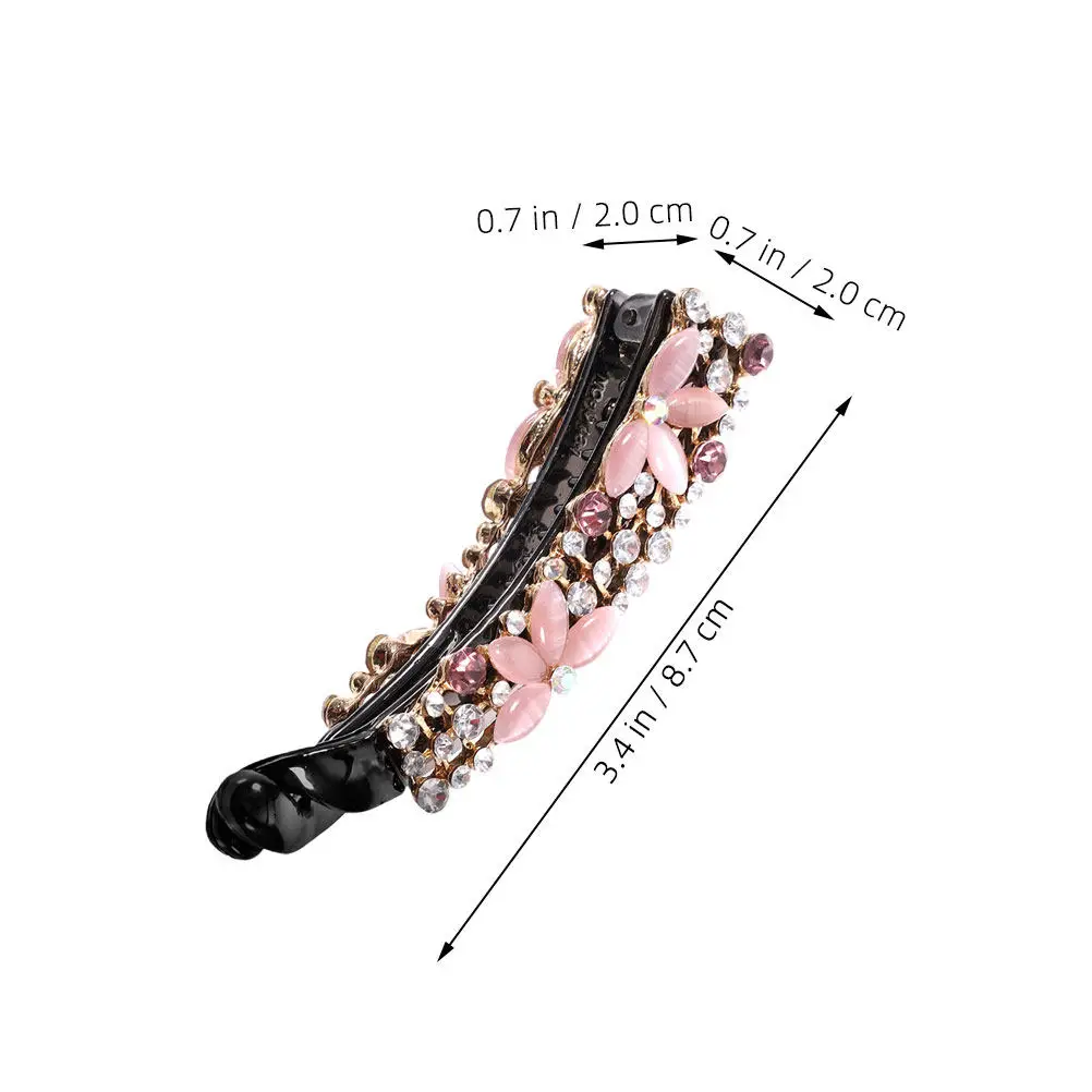 2Pcs 라인스톤 바나나 클립 헤어 액세서리 여성용 경량 합금 스타일링 클램프 두꺼운 곱슬머리 파티 웨딩 일상용