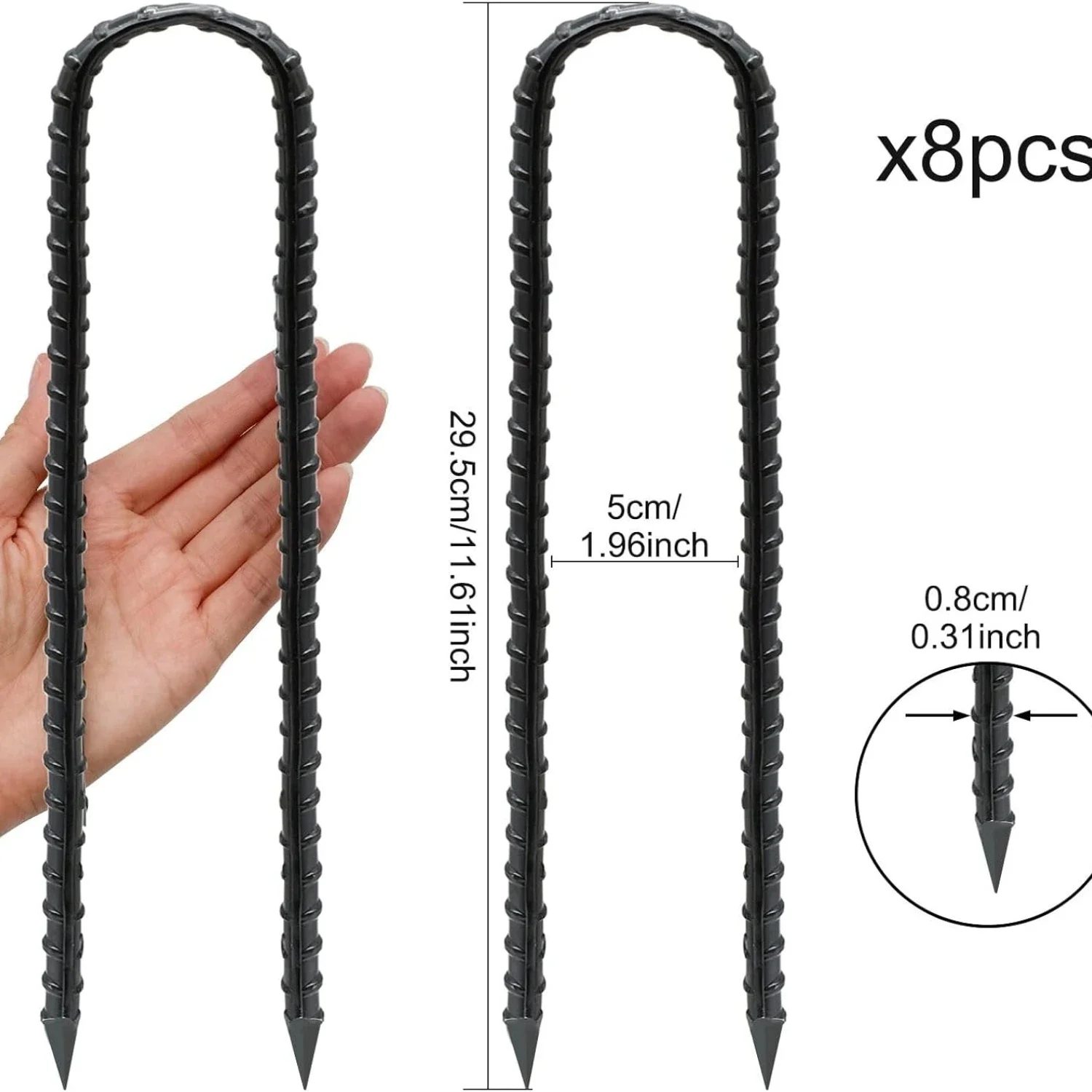 12-Inch U Stakes for Ground 8-Pack Trampoline Stakes Anchors High Wind U Shaped Garden Trampoline Anchors