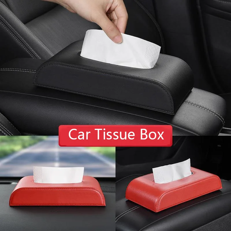 

Car car tissue box car interior supplies black red drawer box armrest box seat type high-end leather napkin box