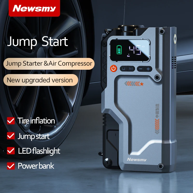 Newsmy 자동차 점프 스타터, 공기 압축기 포함, 20000mAh 휴대용 부스터 충전기, 1200A 강력한 자동차 배터리 시동 장치, 5 in 1 