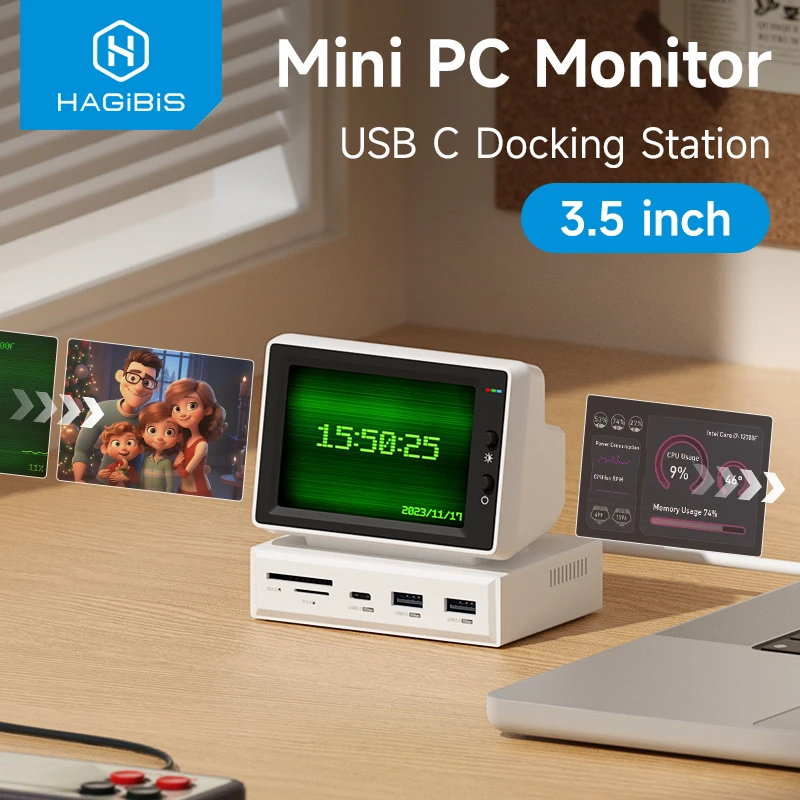 Hagibis-Monitor IPS Mini Display, AIDA64, Mini PC, CPU, RAM, HDD, Monitor de Dados, Sub Tela com USB C, MacBook Laptop, 3.5