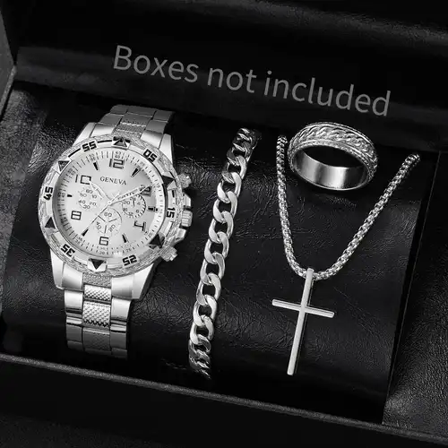 4PCS/Set Fashion Men Business Watches Luxury Big Dial Quartz Watch for Men Clock Jewelry Set Reloj Hombre（Without Box） - Image 4