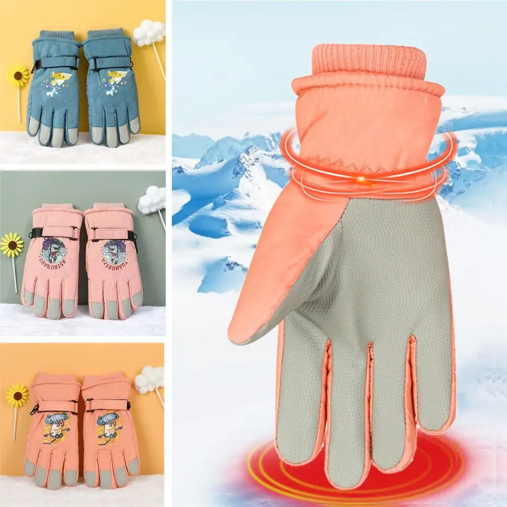 

6-13 Years Old Cartoon Non-slip Waterproof Windproof Children Ski Gloves Thick Warm Long-sleeved Mittens