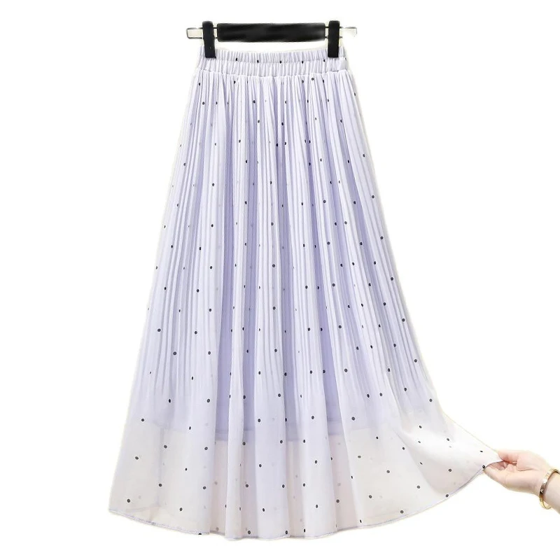 

Purple Green Dots Pleated Chiffon Long Elegant High-Waisted Women'S Summer Skirts Korean Style Skirt Fashion 2023 Harajuku