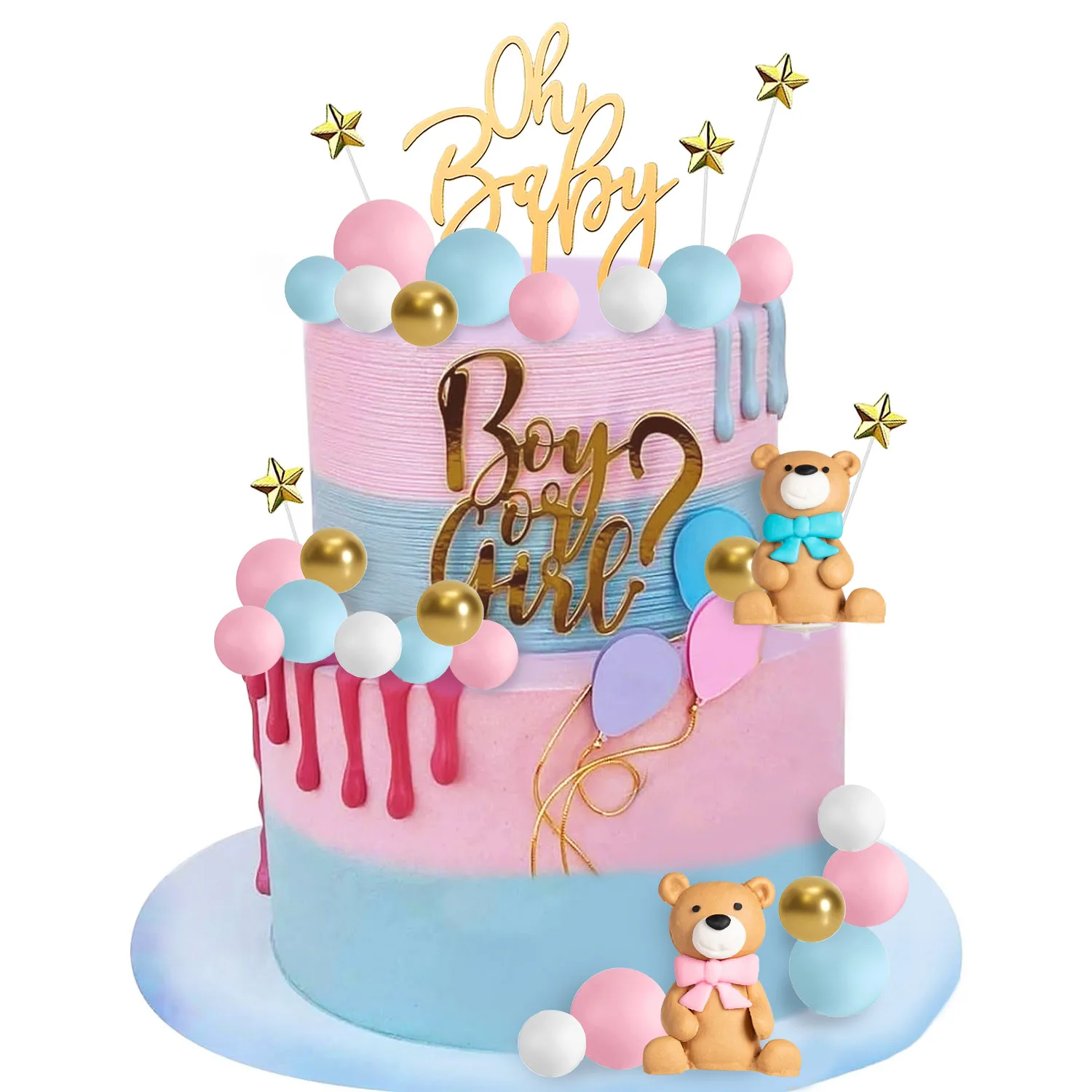 Topper per torta con scritta Oh Baby Shower/Gender Reveal Party/Baby Photo Booth, decorazione per torta di compleanno con glitter oro (oro 002