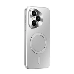 Luxury Metal Lens Protection Magnetic Case with Wireless Charging Capability and Soft Bumper Cover for Honor 400 Pro Global (Silver)
