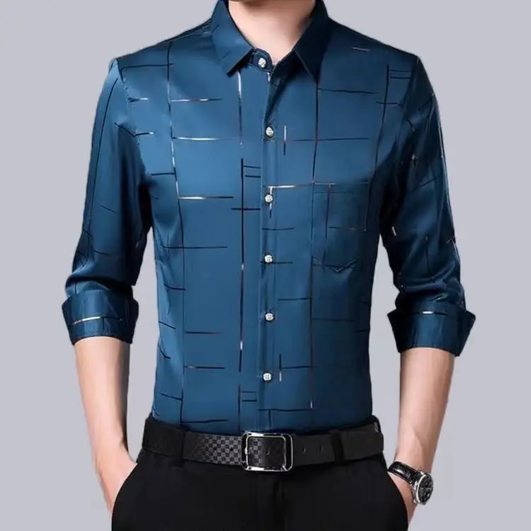 Men's Smart Casual Plaid Long Sleeve Shirt - Stylish Lapel Design