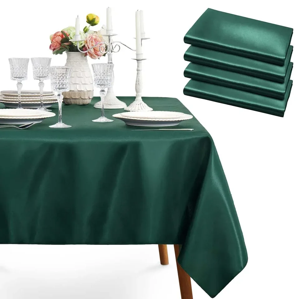Horbaunal Tovaglia In Raso Verde Scuro, 152x250 Cm, Rettangolare, Per Matrimoni E Banchetti