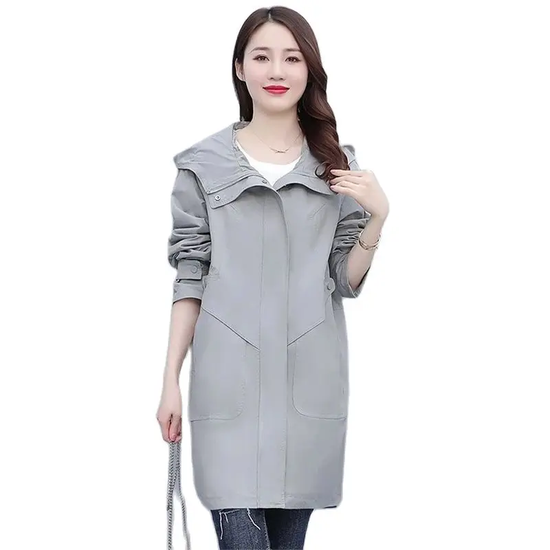 

2023 New Ladies Coat Fashion Spring Autumn Trench Coat Women Hooded Loose Lining Women Windbreaker Casual Female Outwear Tops