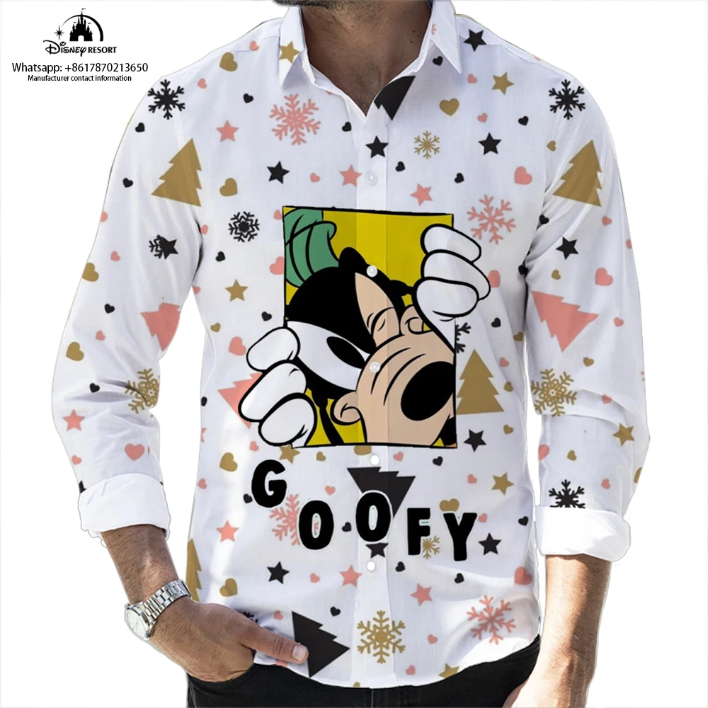 

Christmas New 2022 Autumn Hot Sale Disney Cartoon Casual 3D Color Printing Long Sleeve Lapel Shirt Slim Mickey Men's Tops