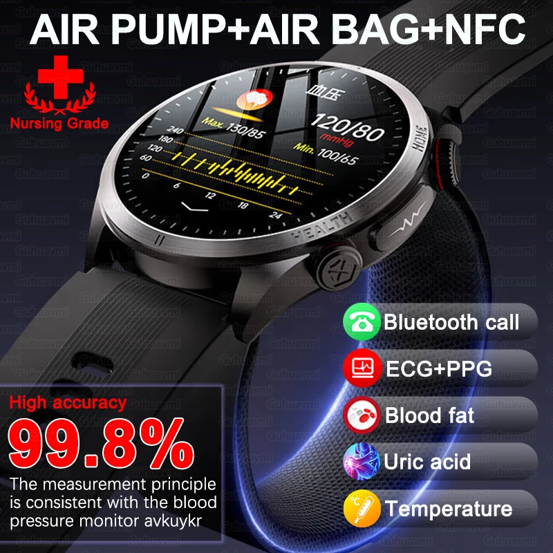 2026New NFC Health Smart Watch Men Air Pump+Air Bag Precise Blood Pressure Fat Measurement Voice Call SmartWatch For Android IOS