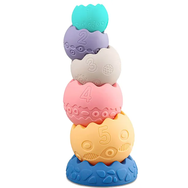 Baby Sorting Nesting & Stacking Toys for Educational Stacking Blocks Color Shape Soft Rubber Blocks Toys for 6+ Months Toddlers 5