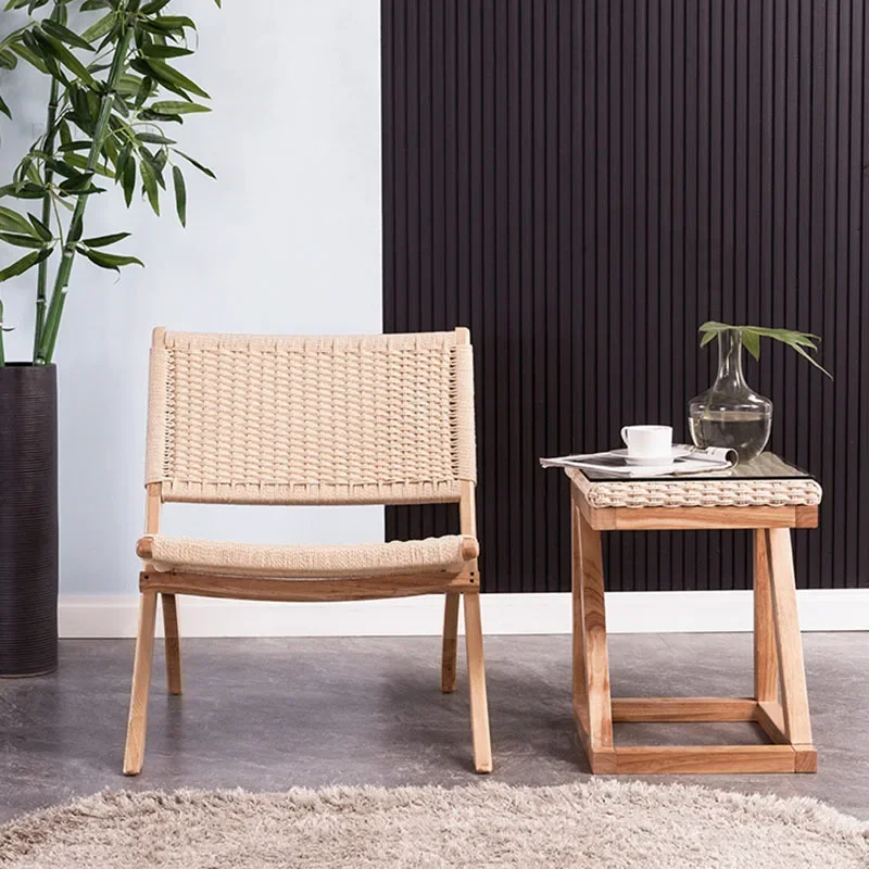 Minimalist Rattan Dining Chairs for Home Furniture Folding Chair Retro Designer Leisure Household Balcony Backrest Chair