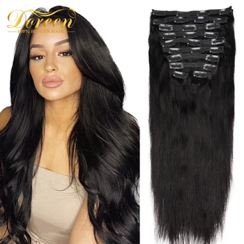 Doreen 160G 200G 240G Volume Series Brazilian Machine Remy Straight Clip In Human Hair Extensions  Full Head 10Pcs 16 to 24 Inch