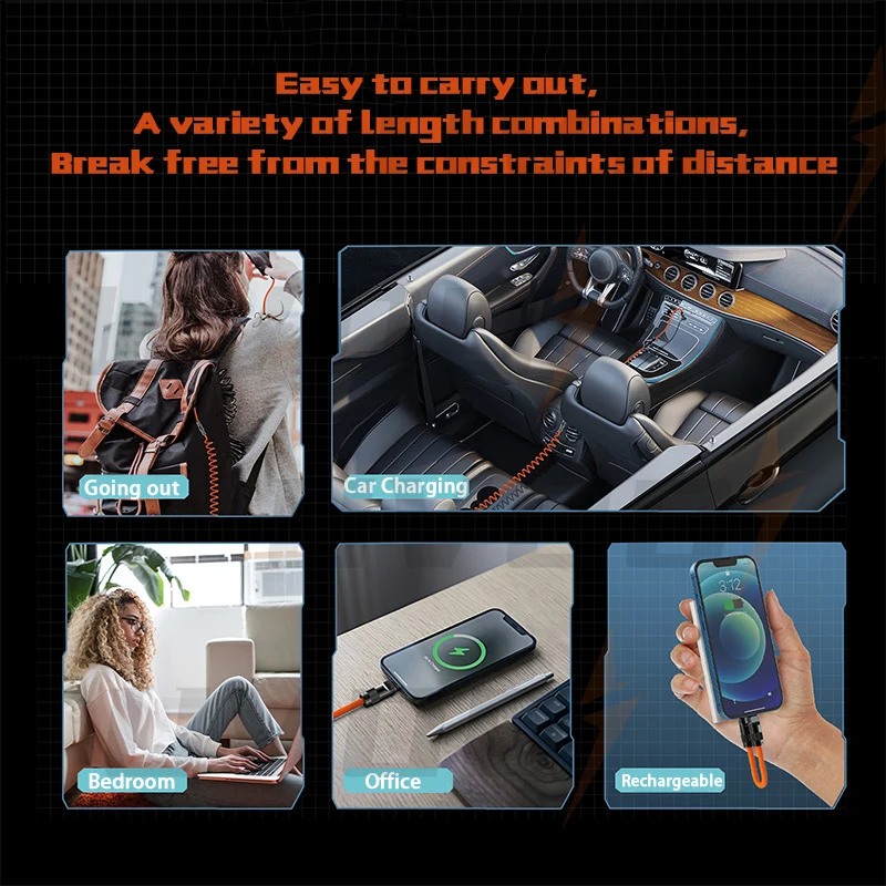 UVOOI Liquid Silicone Fast Charging Data Cable 120W Geek Spring Charging Wire Spliced Charging Cable for iPhone Tablet Notebooks