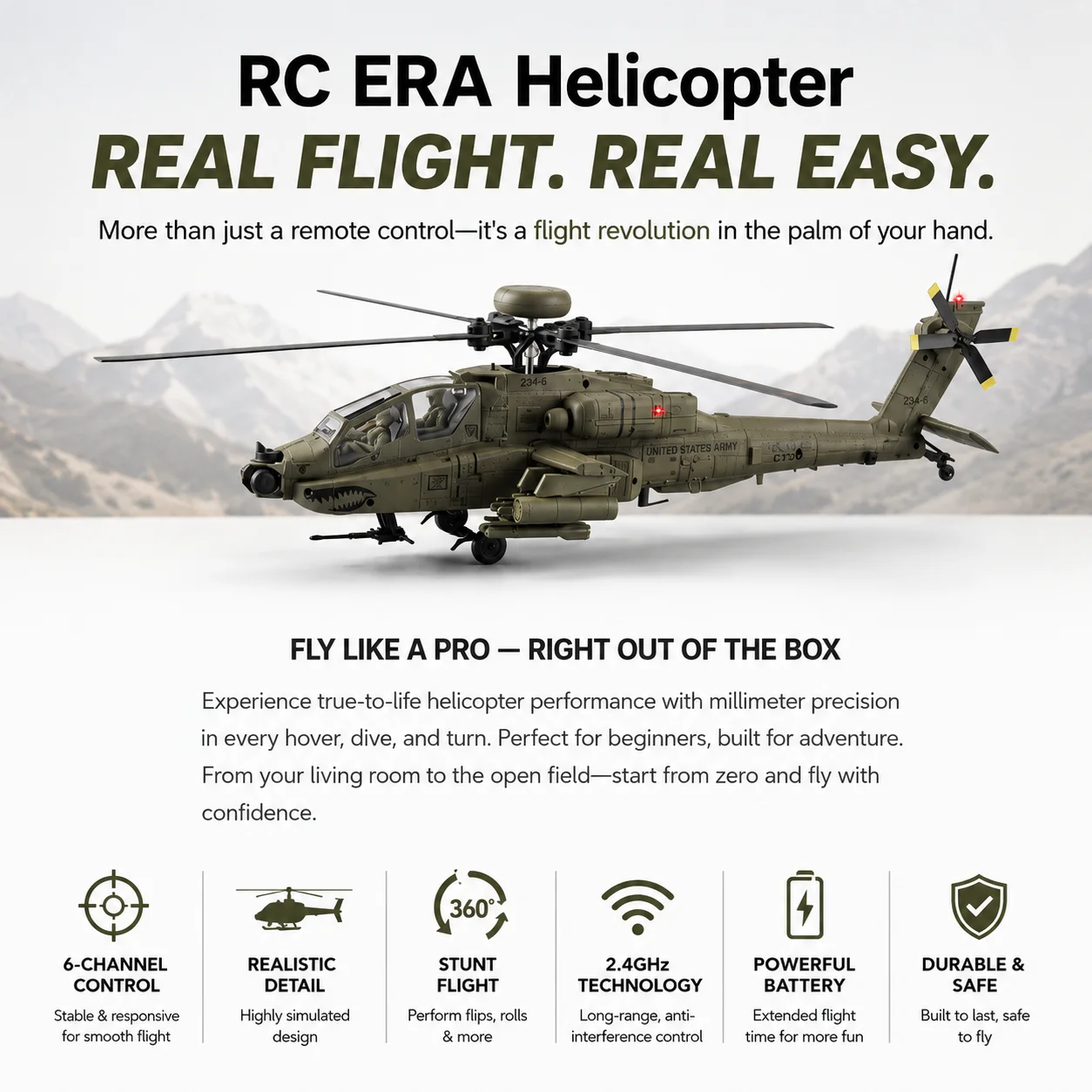 RC ERA C170 1:48 Brushless RC Helicopter Realistic Cockpit Pilot Figure Optical Flow Hover TOF Positioning One Key Takeoff RTF - 3