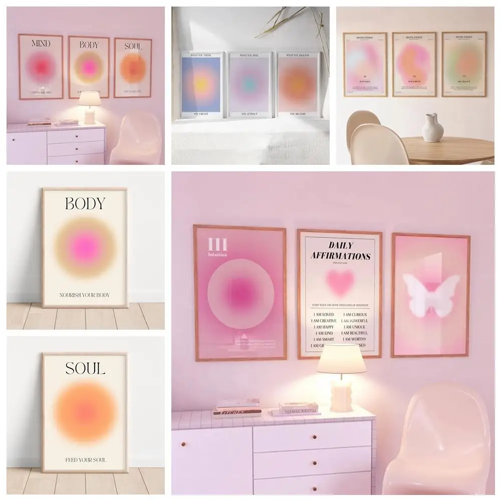 Dichiarazione Di Aura Rosa Fiducia Gravent Retro Spiritual Angel Numbers Wall Art Canvas Painting Poster Per Soggiorno Home Decor