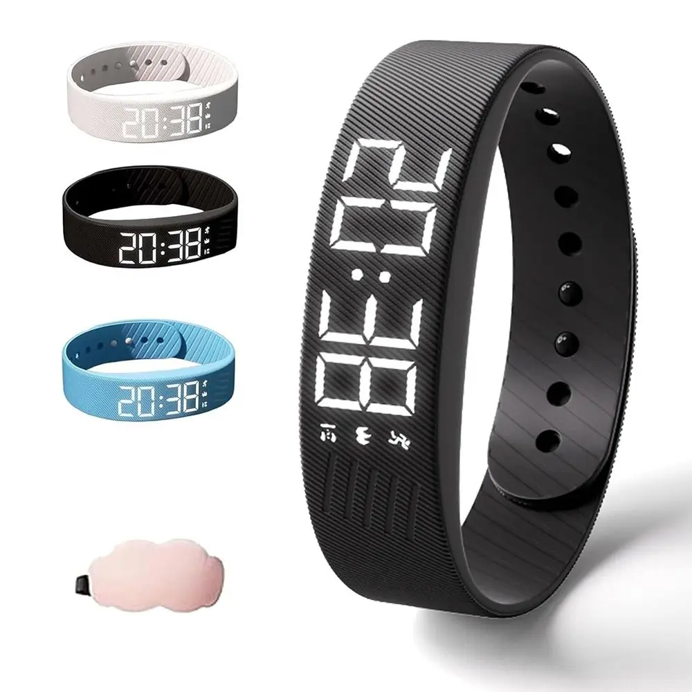 LED Digital Alarm Clock Watch Adjustable Snooze-proof Alarm Bracelet with Running Pedometer Waterproof Vibrating Alarm 1