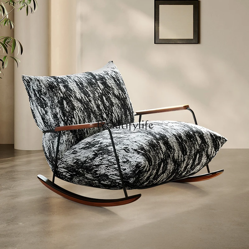 

Vintage Ink Painting Rocking Chair Living Room Villa Leisure Chair French Imported Mink Flannel