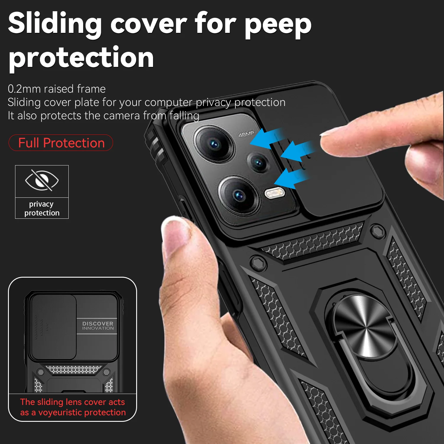 Slide Camera Protect Armor Custodia Per Telefono Per Xiaomi Redmi Note 12 4G Note12 Pro 5G Magnet Stand Holder Ring Cover