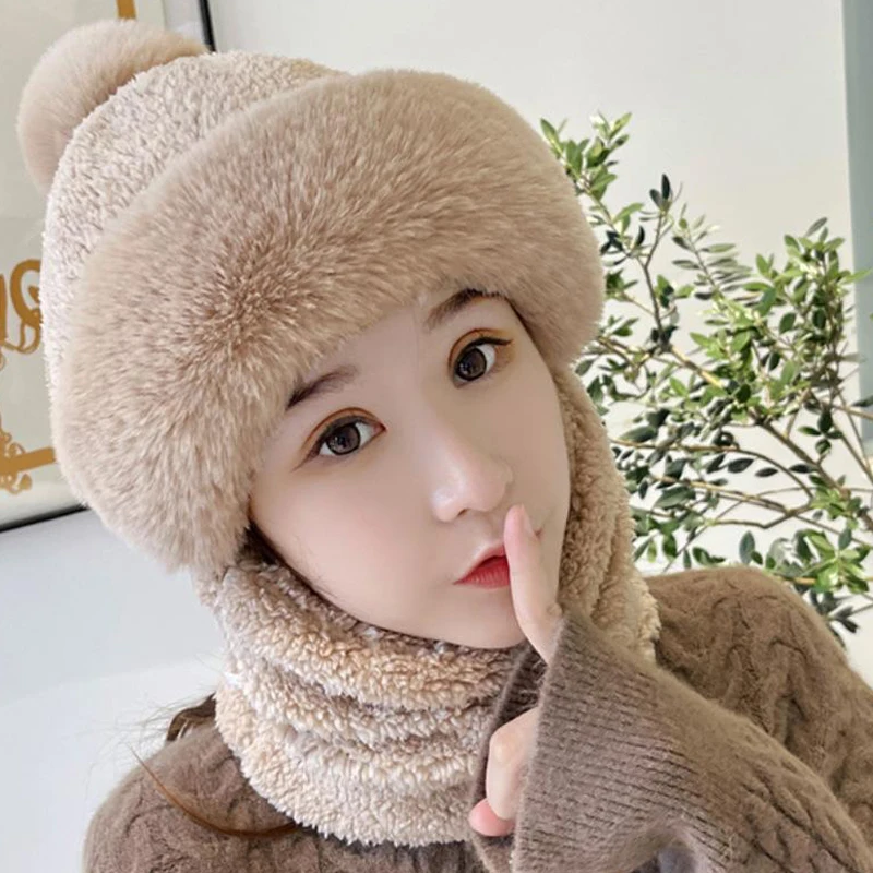 Plush Hat Women S Scarf Mask Integrated Ear Protection And Headband Cap 5
