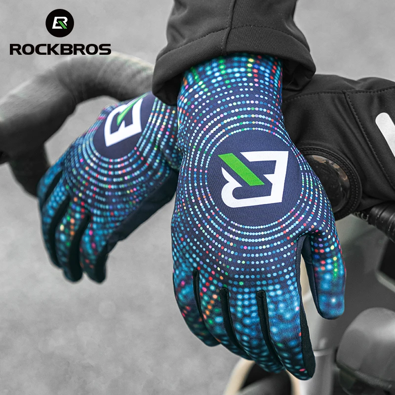 ROCKBROS Cycling Gloves Winter Warm Fleece Long Finger Gloves Mountain Road Cycling Gloves Full Finger Lengthened Wrist Guards 3