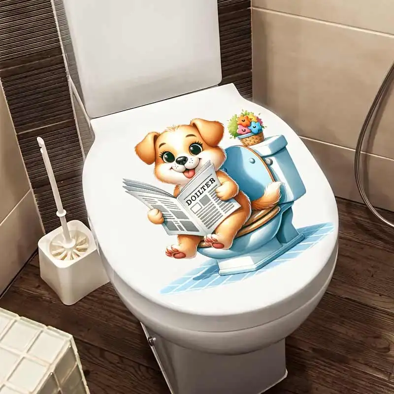 Cute Frog & Panda & Puppy& Cat Reading Newspaper on The Toilet Creative Toilet Home Decoration Waterproof Stickers S480 kitten wall stickers,toilet seat stickers,toilet wall stickers,toilet stickers,vinyl stickers