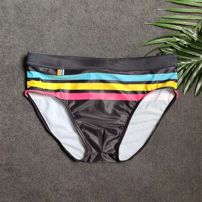 MEN'S Swimming Trunks Color Stripes Professional Swimming and Bodybuilding Briefs For Men swim trunks swim briefs