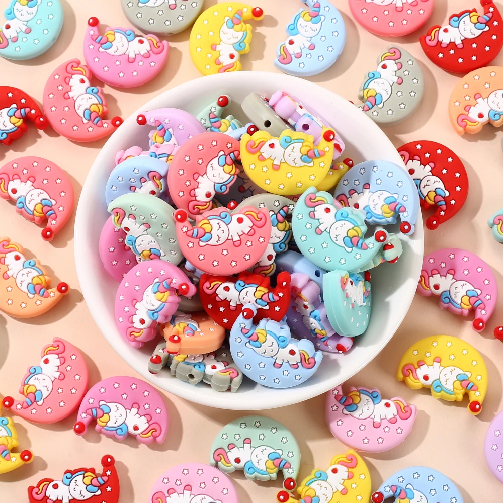 10Pcs Food Grade Silicone Beads 21x29mm Cartoon Animal Moon Beads For Nursing Chew Toy DIY Pacifier Chain Necklace Accessory 5
