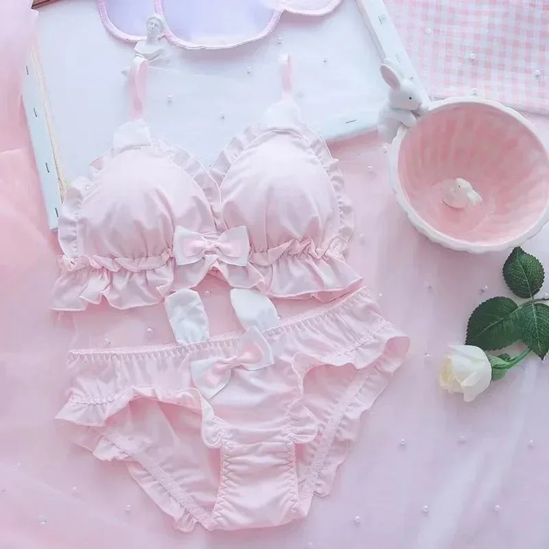 Mädchenunterwäsche mit kleinen weißen Hasenohren, japanischer Stil, Pure Desire BH für kleine Brüste, dünner BH ohne Bügel_voghion.com