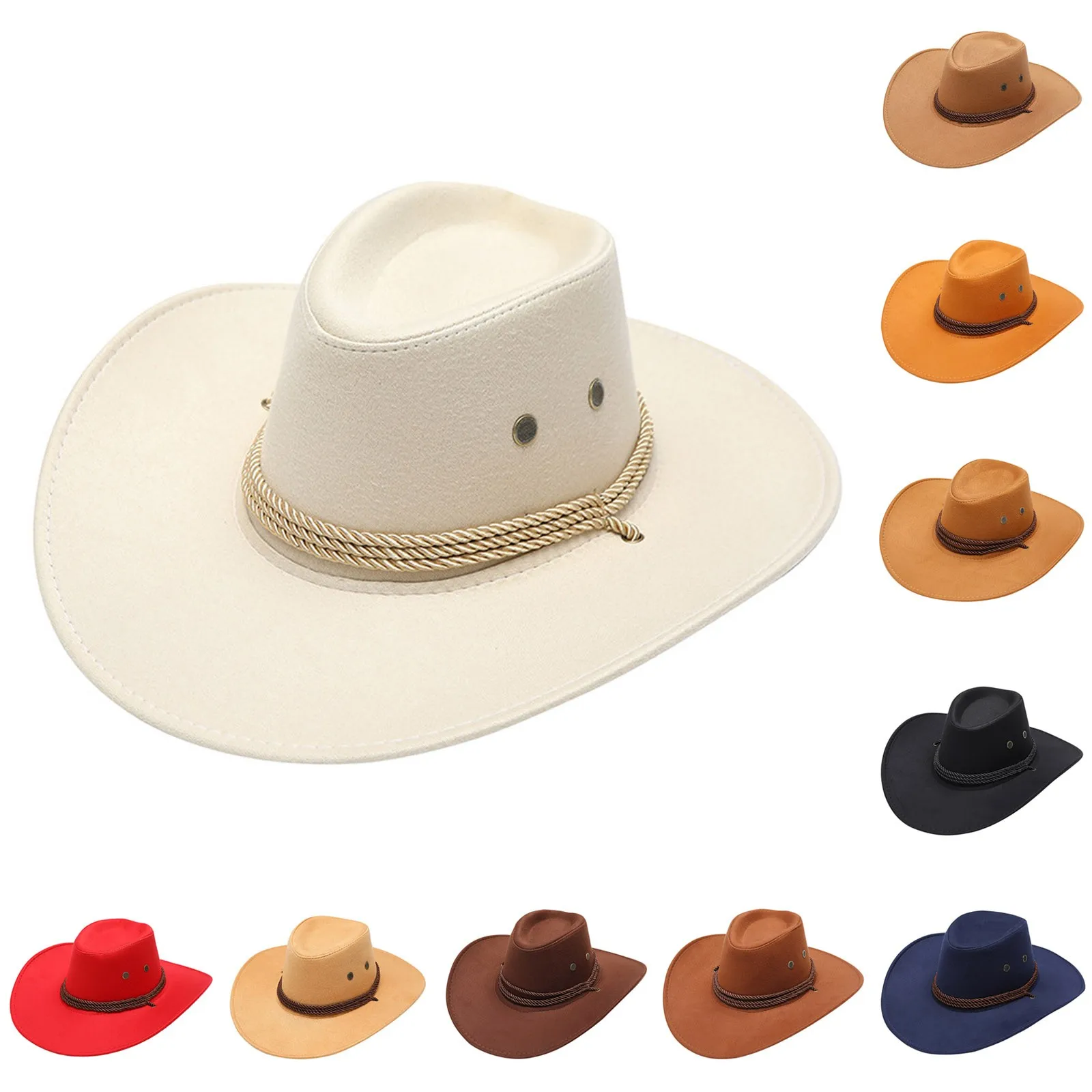 Men Travel Sun Visor Wide Brim Casual Horse Riding Western Cowboy Hat Cap Summer