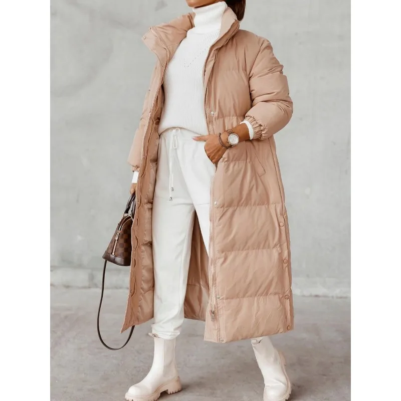 

Lengthened Cotton-Padded Parkas Clothes Y2K Women Overcoats Parkas Stand Collar Long-Sleeve Zipper Pocket Coat Outwear