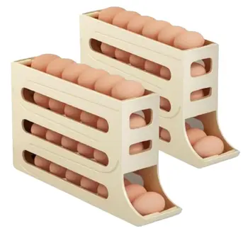 4 Tiers Fridge Egg Rack Large Capacity Egg Dispenser for Refrigerator,Auto Rolling Fridge Egg Organizer For Kitchen 1