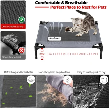 Elevated Pet Cot with Canopy, Portable Raised Pet Cot for Camping or Beach, Removable Canopy,Breathable Cooling Outdoor Dog Bed 2