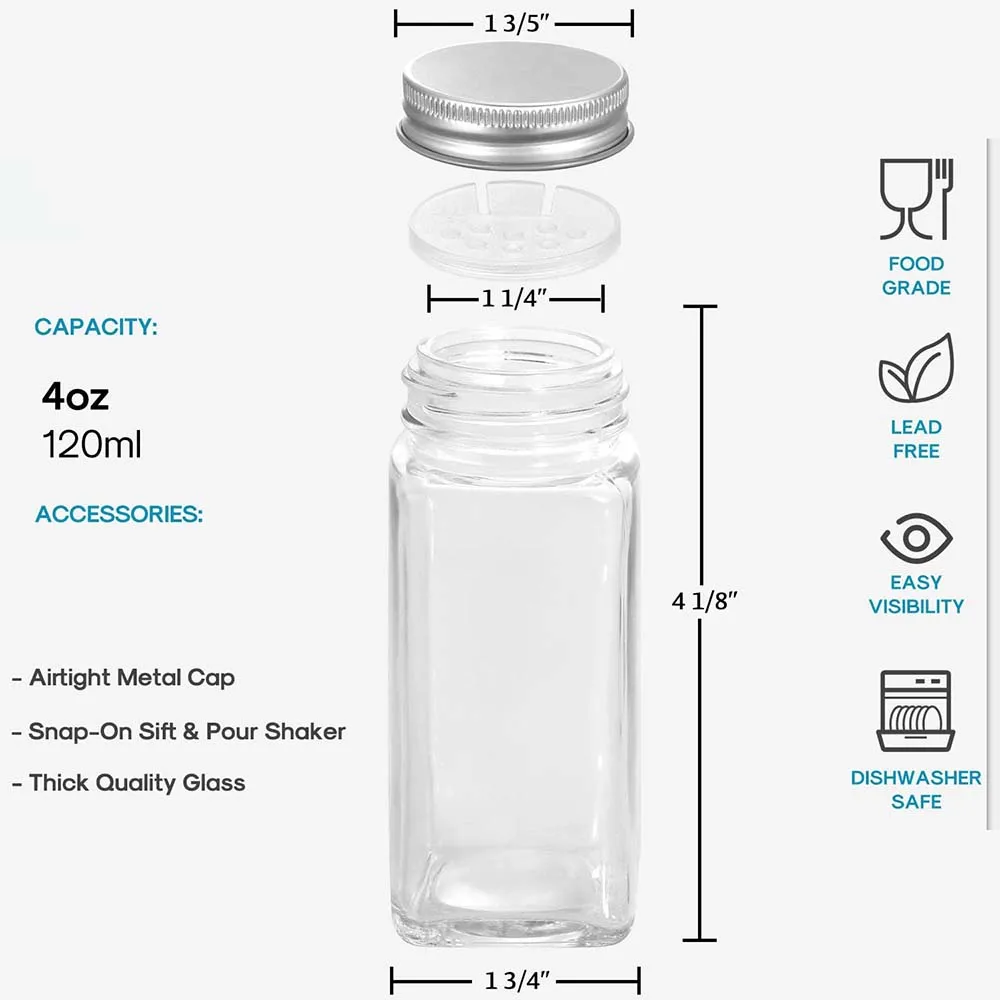 Description Picture 3 of itemSpice Jars with Labels Glass Spice Jars with Shaker Lids, Collapsible Funnel 4oz Seasoning Containers Bottles