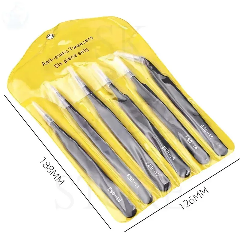 6PCS ESD Precision Tweezers Set