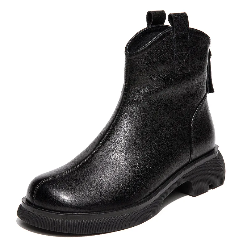 thumbnail image 1 of Botines de piel de vaca con cremallera y punta redonda para mujer, informales, de alta calidad, de piel auténtica, otoño 2022, 1 of 5