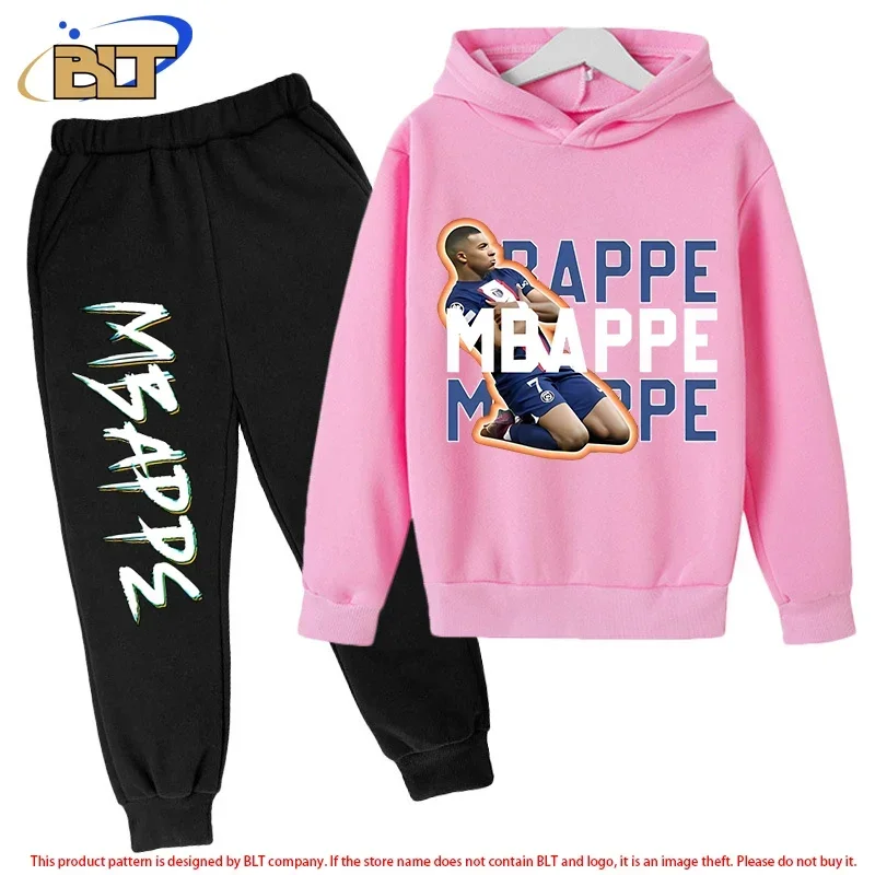 Conjunto de sudadera y pantalones con estampado de Mbappé para niños, primavera y otoño, conjunto de ropa deportiva de 2 piezas para niños y niñas, ropa para niños
