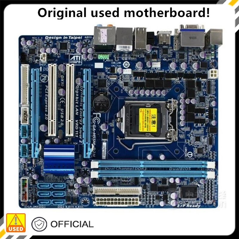 

For GA-H55M-D2H H55M-D2H Motherboard LGA 1156 DDR3 8GB For Intel H55 P7H55 Desktop Mainboard SATA II PCI-E X16 Used AMI BIOS