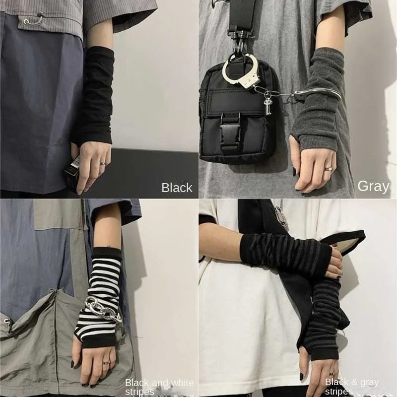 Fingerless Gloves Black Punk Long Fingerless Gloves Cuff For Women Men Sport Outdoor Gloves Elbow Mittens Cool Stretch Arm Warmer Y2k Accessories