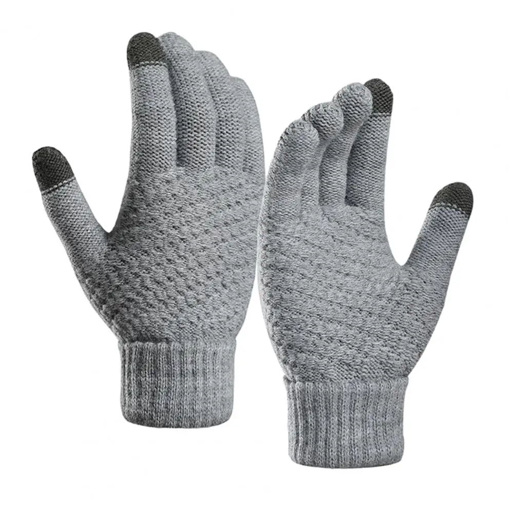 

Winter Plush Lining Gloves Cozy Stylish Knitting Gloves for Women Men Thickened Ribbed Cuffs Touch Screen Windproof Winter