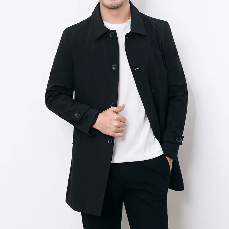 Mens Overcoat Business Casual Autumn Winter Coat Thick Windbreaker Fashion Khaki Long Trench Coat Men Xxxl 4xl Outerwear Boy Hot