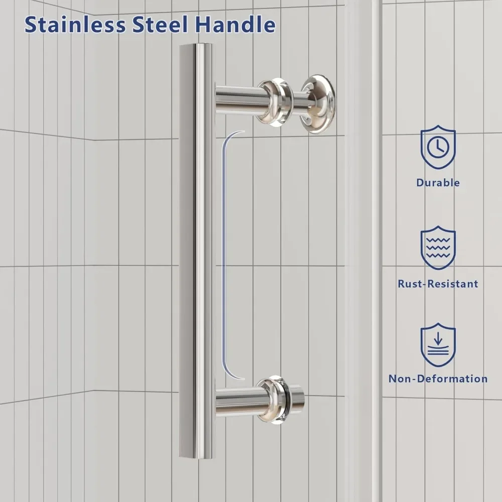 34 in.W X 72 in.H Shower Doors, SGCC Tempered Clear Glass, Reversible Installation, Chrome Finish, Hinged Pivot Shower Doors 5